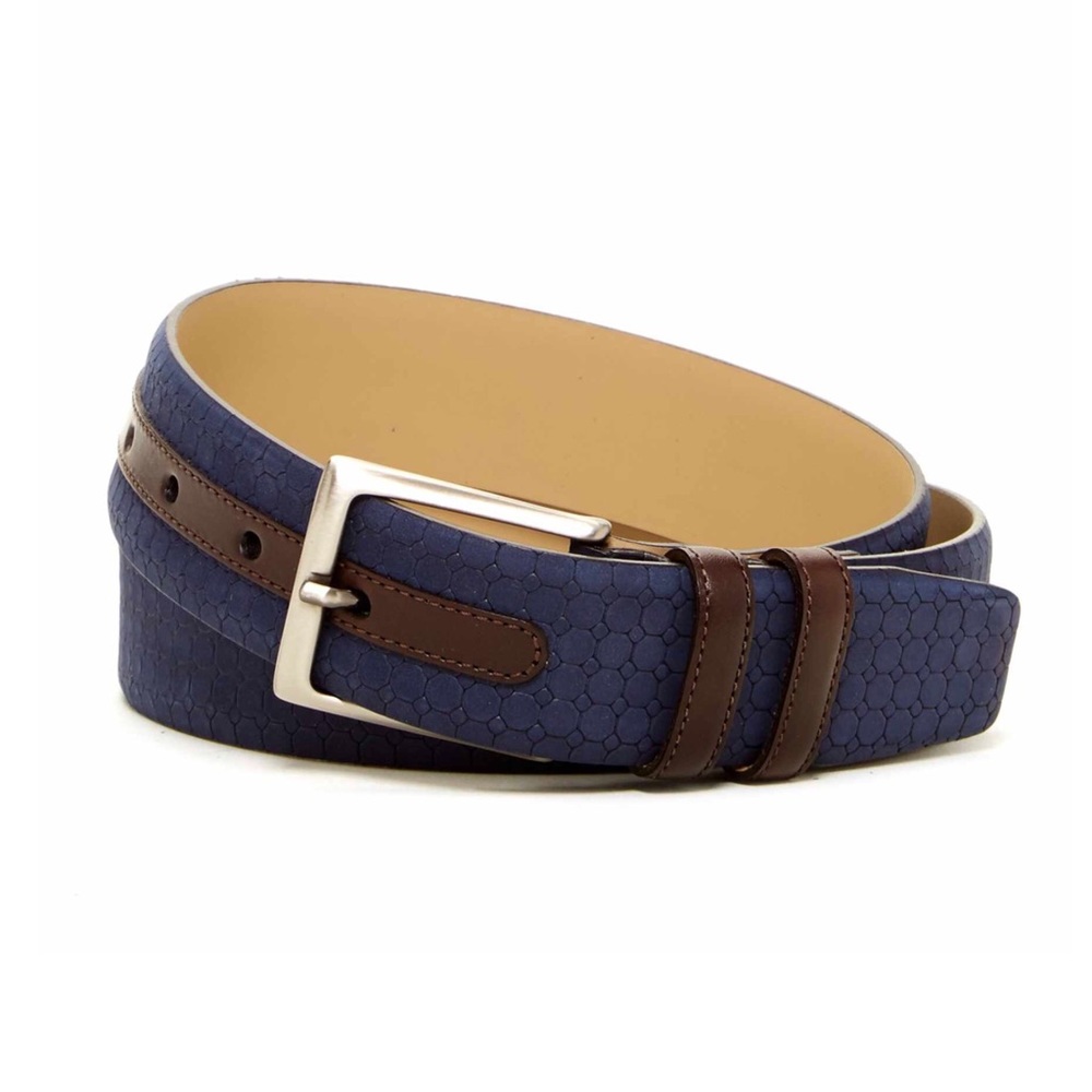 Mezlan Tile Etched Navy Men’s Belt “New”